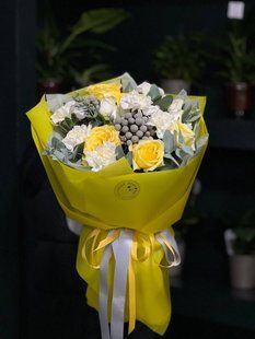 Букет (троянда піоновидна, брунія, діантус, евкаліпт, троянда садова) 2298 фото